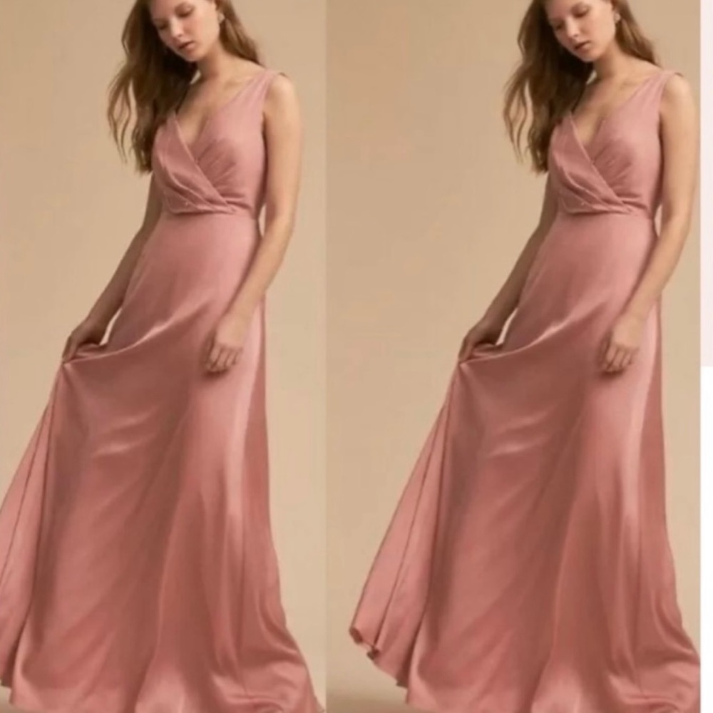 BHLDN x Donna Morgan Sabine Dress Maxi Sleeveless Blush Pink Satin
